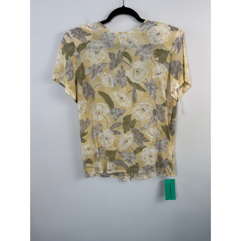 Vintage Liz Claiborne Blouse Women's 6 Yellow Floral Linen Blend Button Back NEW